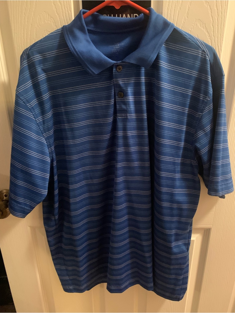 Dockers Men's Blue Striped Performance Golf Polo Shirt size Large Lg L